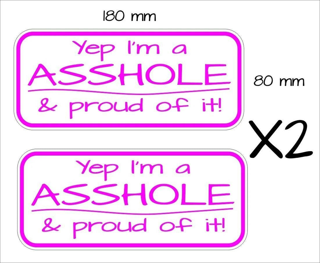 Asshole Proud funny Stickers TWO (2) 180 x 80 mm each pink
