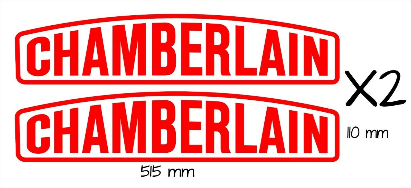 Chamberlain vinyl decals TWO (2) 515 x 110 mm each CONFIRM your color