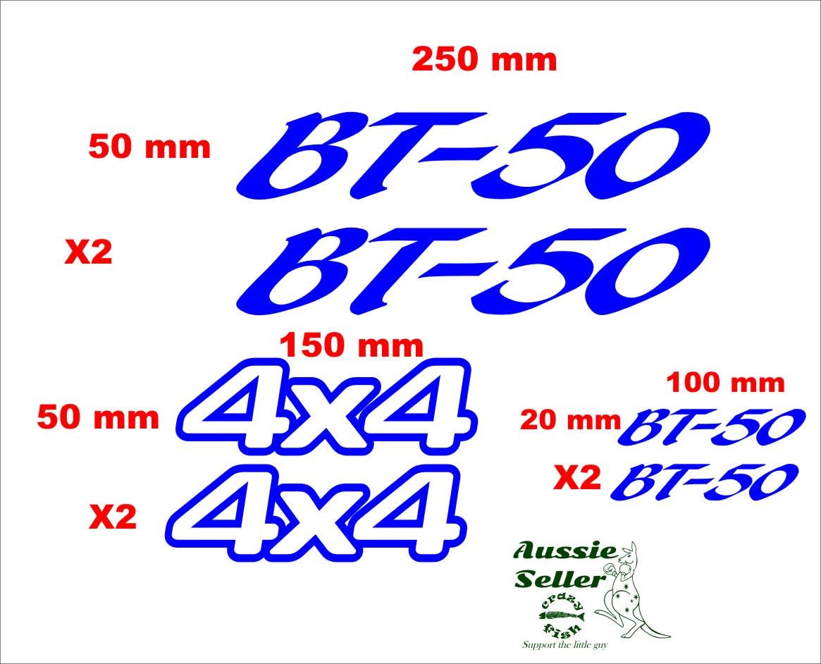 BT-50 Mazda vinyl decals SIX (6) sizes in pics CONFIRM your color