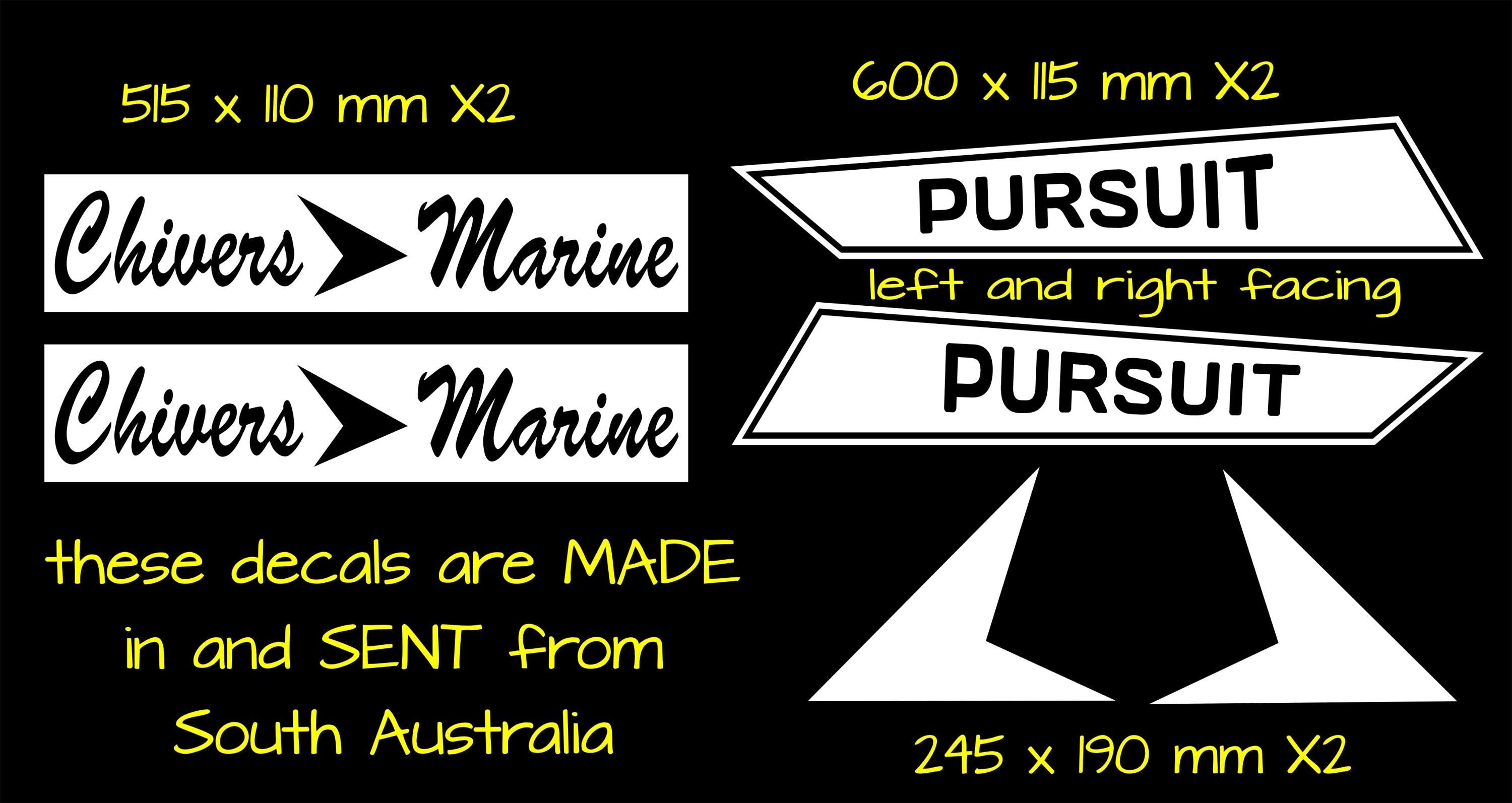 Chivers Pursuit retro Boat decal kit SIX (6)  decals sizes in pics CONFIRM your color