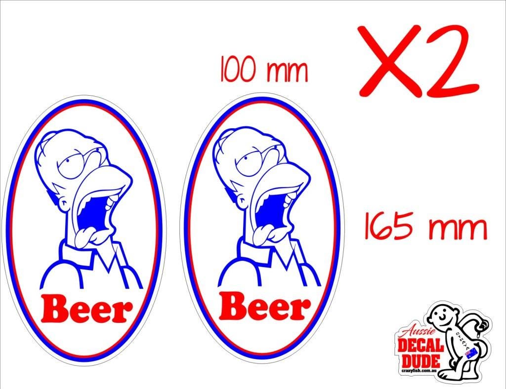BEER funny Homer Stickers TWO (2)  165 x 100 mm each