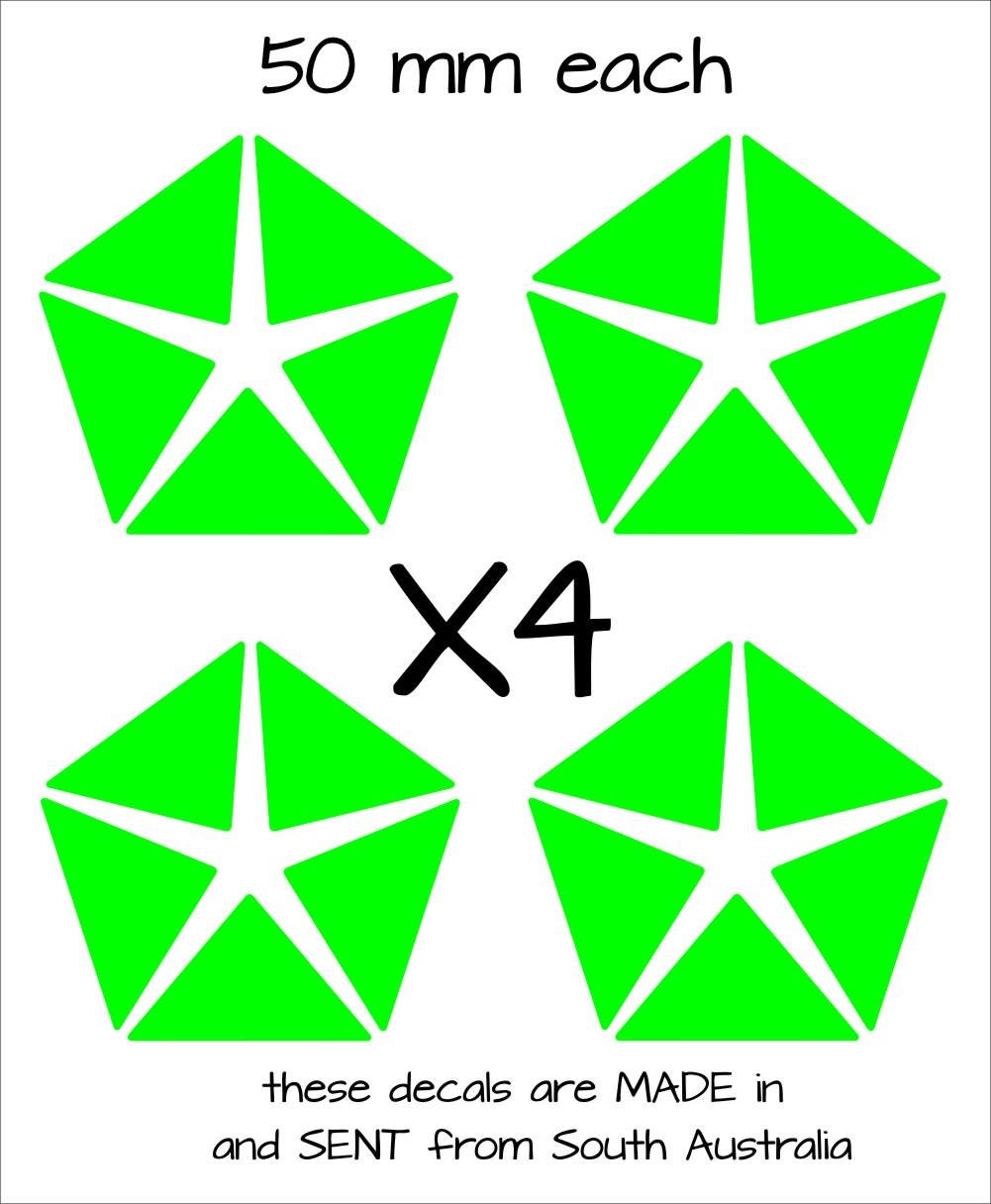 Chrysler star retro decals FOUR  (4) 50 mm each CONFIRM your color