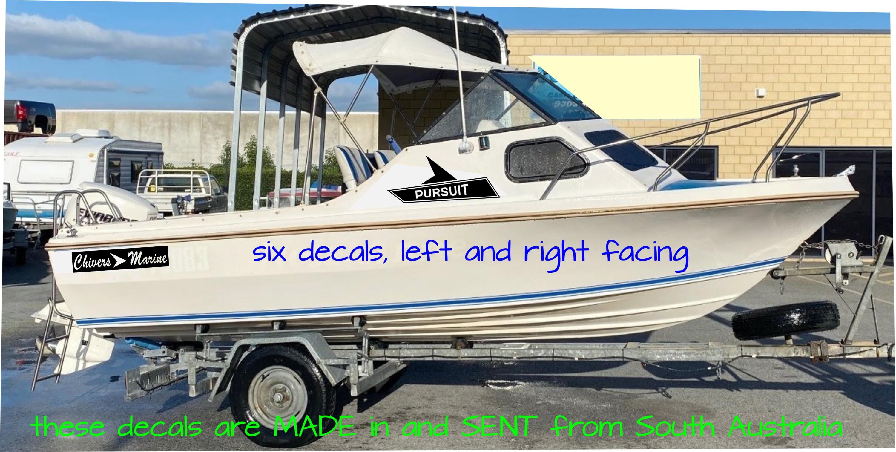 Chivers Pursuit retro Boat decal kit SIX (6)  decals sizes in pics CONFIRM your color