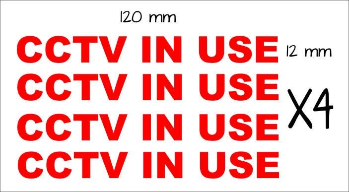 CCTV vinyl decals FOUR (4) 120 x 12 mm each Confirm your color
