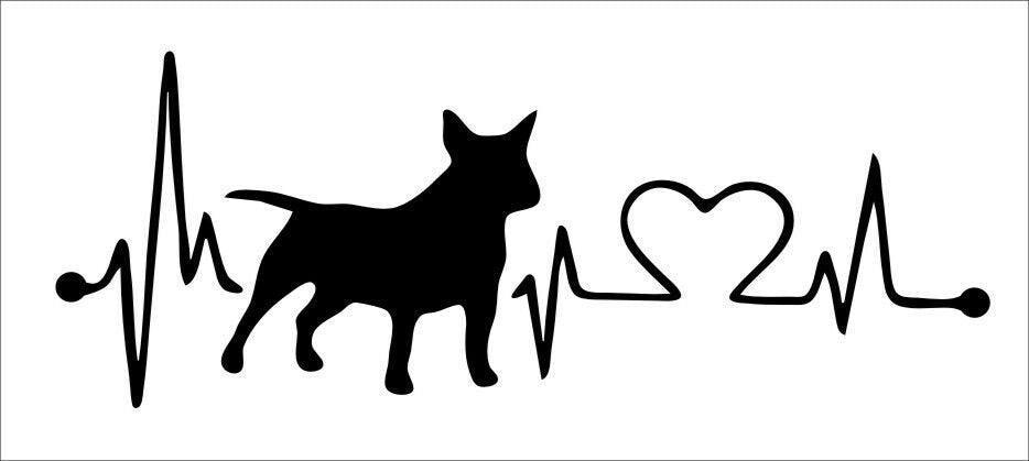 Bull Terrier Heartbeat vinyl decal 200 x 90 mm CONFIRM your color