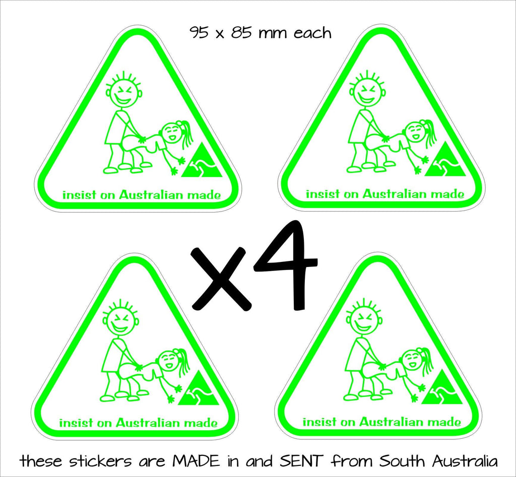 Australian Made funny Stickers FOUR (4) 95 x 85 mm each
