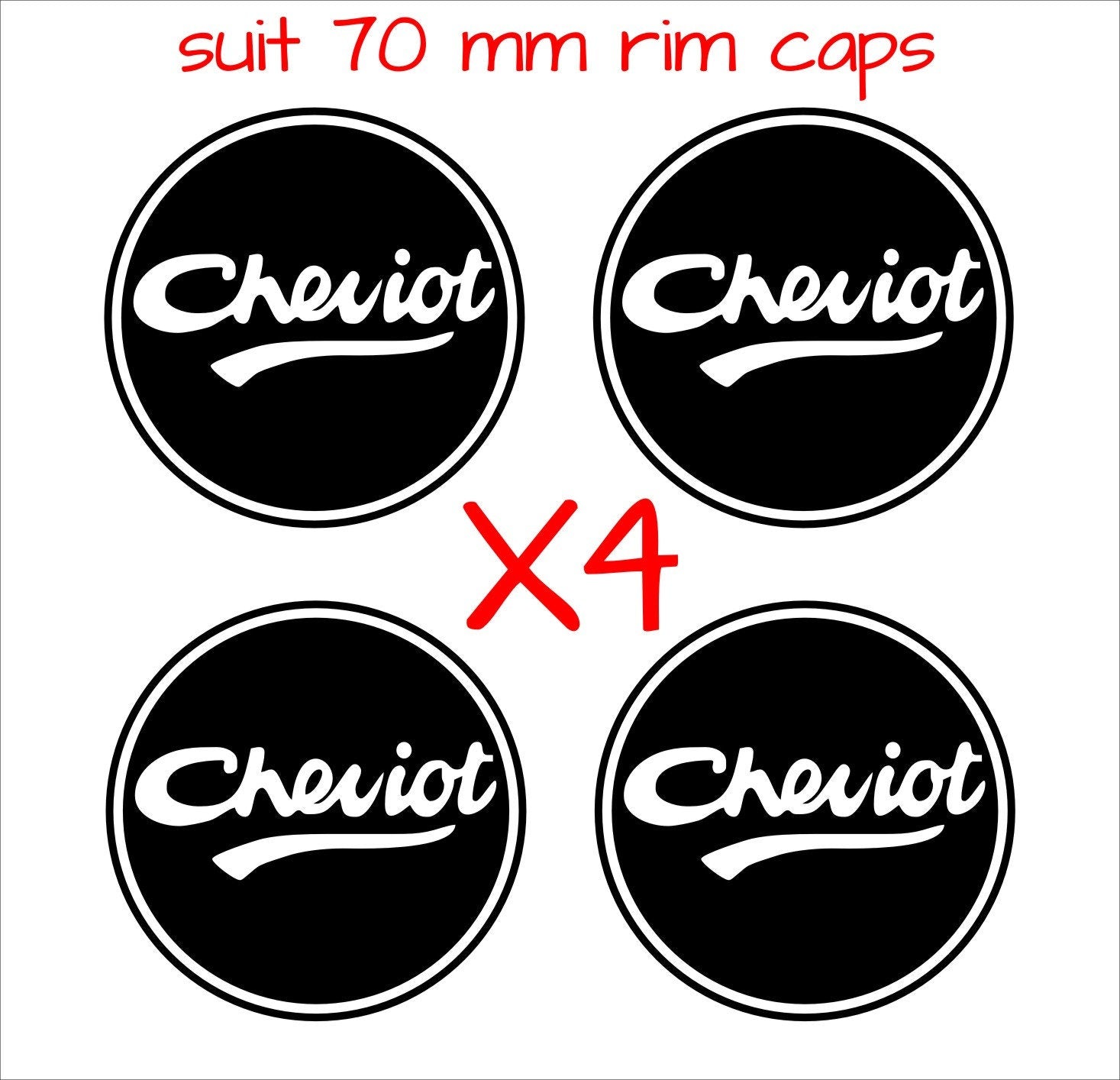 Cheviot retro rim cap Stickers FOUR (4) 70 mm each PREMIUM Quality sign vinyl