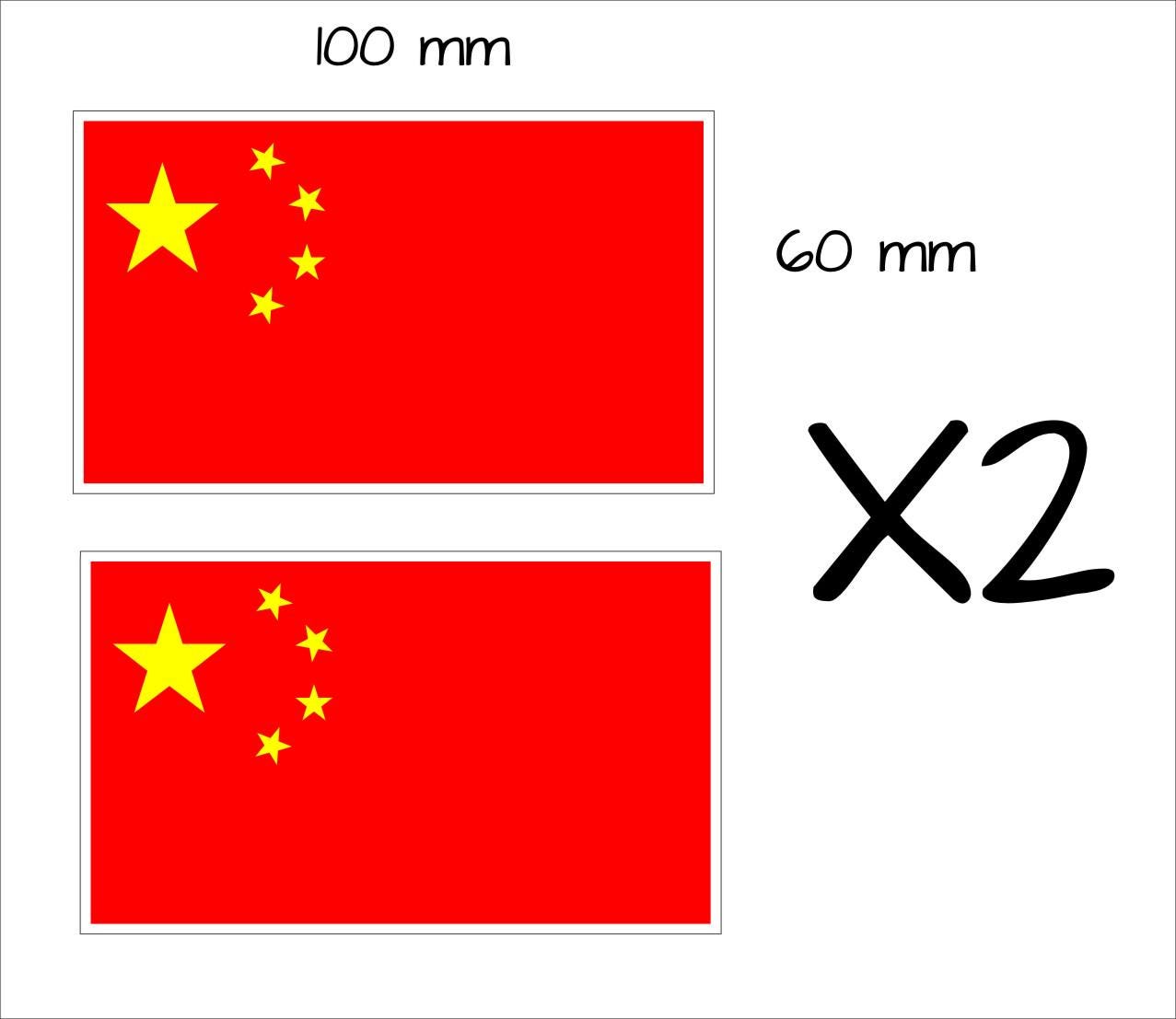 China Flag Stickers TWO (2) 100 x 60  mm each