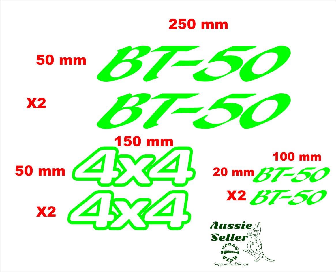 BT-50 Mazda vinyl decals SIX (6) sizes in pics CONFIRM your color