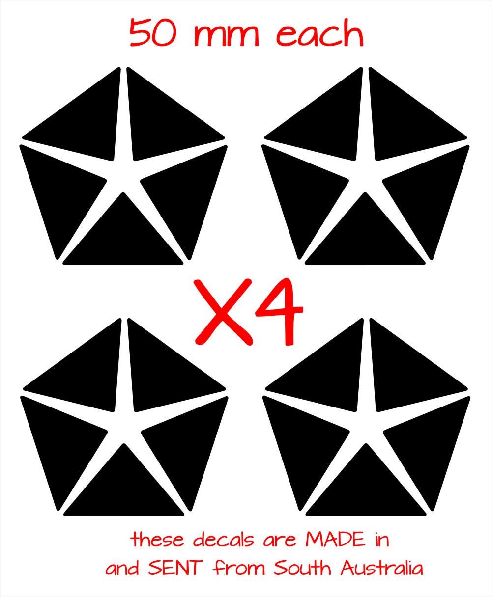 Chrysler star retro decals FOUR  (4) 50 mm each CONFIRM your color
