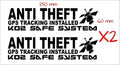 ANTI THEFT  vinyl decals (2) 250 x 60 mm each CONFIRM your color