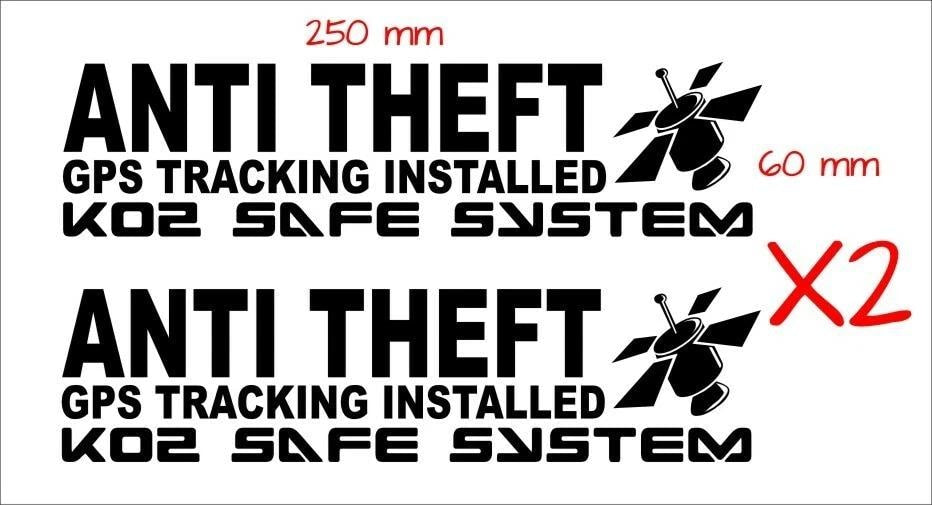 ANTI THEFT  vinyl decals (2) 250 x 60 mm each CONFIRM your color