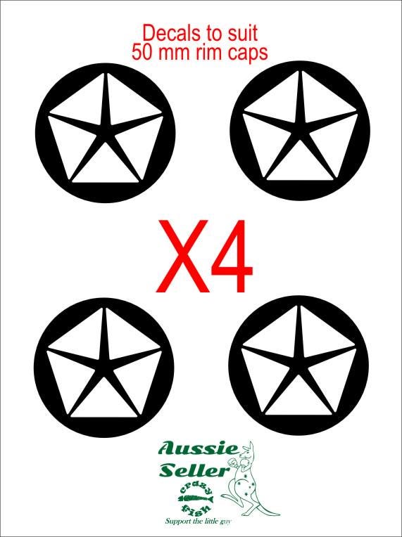 Chrysler star retro decals FOUR  (4) suit 50 mm rim caps CONFIRM your color