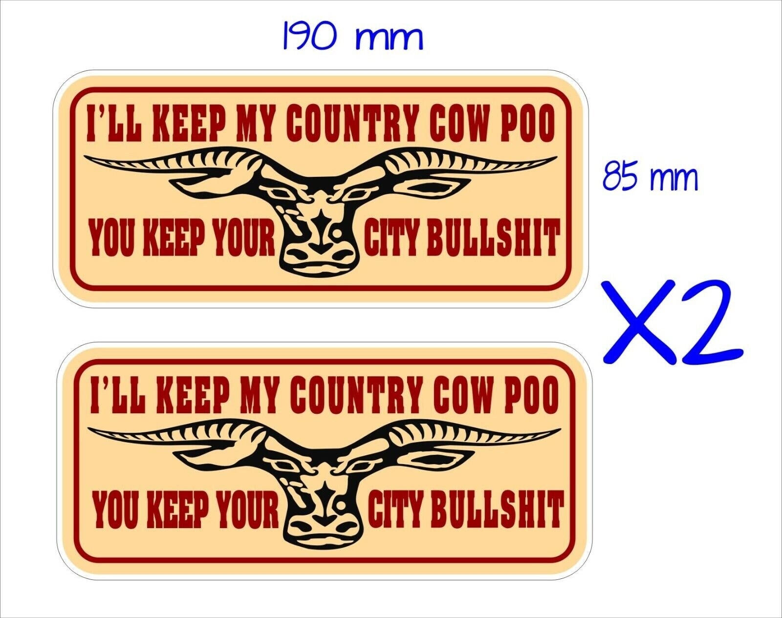 City Bullshit funny Stickers TWO (2) 190 x 85 mm each