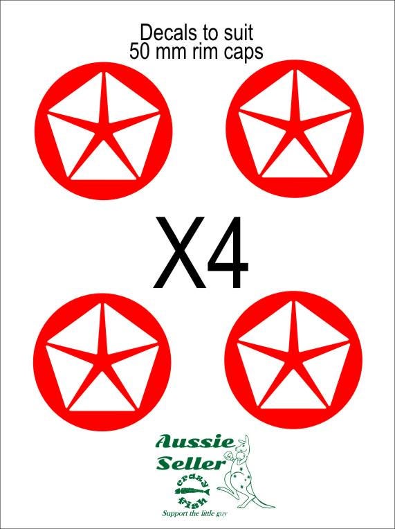 Chrysler star retro decals FOUR  (4) suit 50 mm rim caps CONFIRM your color
