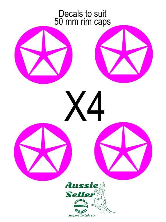 Chrysler star retro decals FOUR  (4) suit 50 mm rim caps CONFIRM your color
