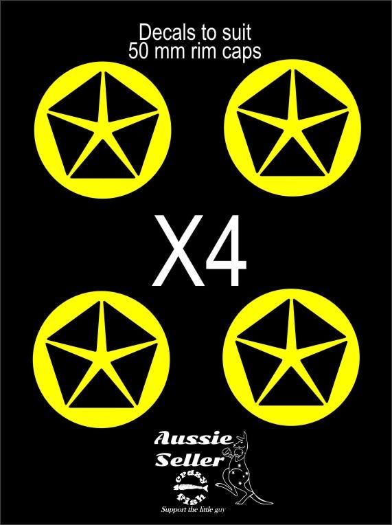 Chrysler star retro decals FOUR  (4) suit 50 mm rim caps CONFIRM your color