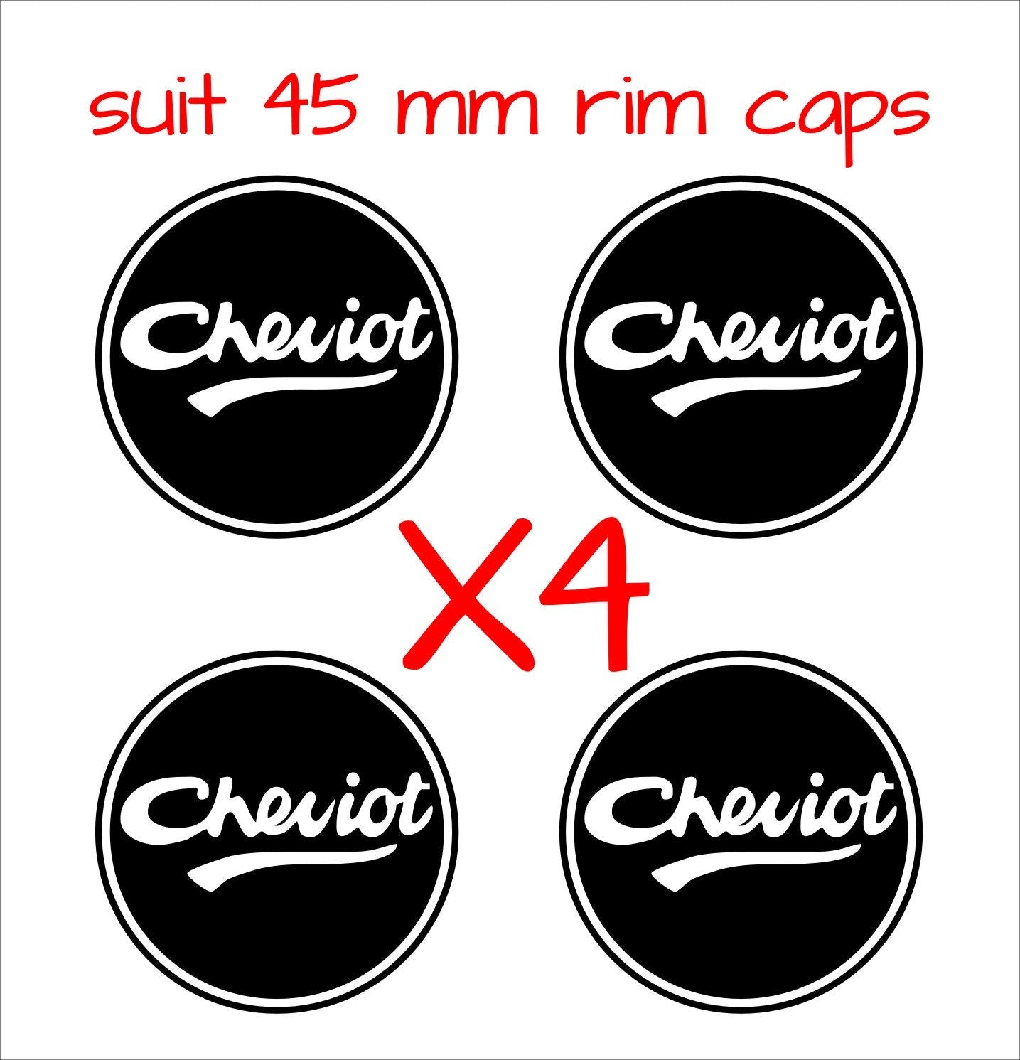 Cheviot retro rim cap Stickers FOUR (4) 45 mm each PREMIUM Quality sign vinyl