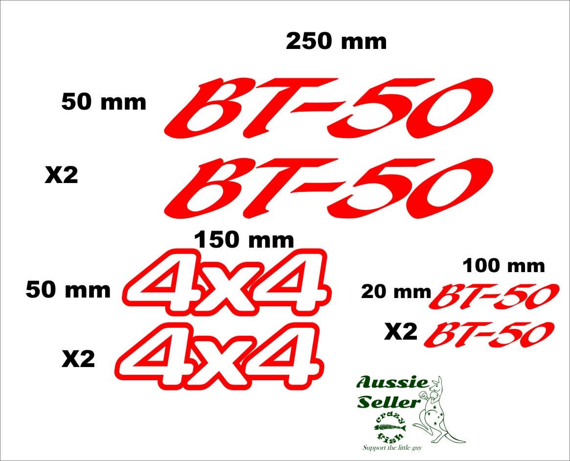 BT-50 Mazda vinyl decals SIX (6) sizes in pics CONFIRM your color