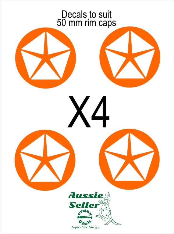 Chrysler star retro decals FOUR  (4) suit 50 mm rim caps CONFIRM your color