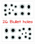 BULLET Holes Stickers TWENTY SIX (26)  different shapes and sizes  approx 30 mm each