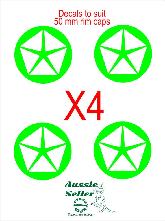 Chrysler star retro decals FOUR  (4) suit 50 mm rim caps CONFIRM your color