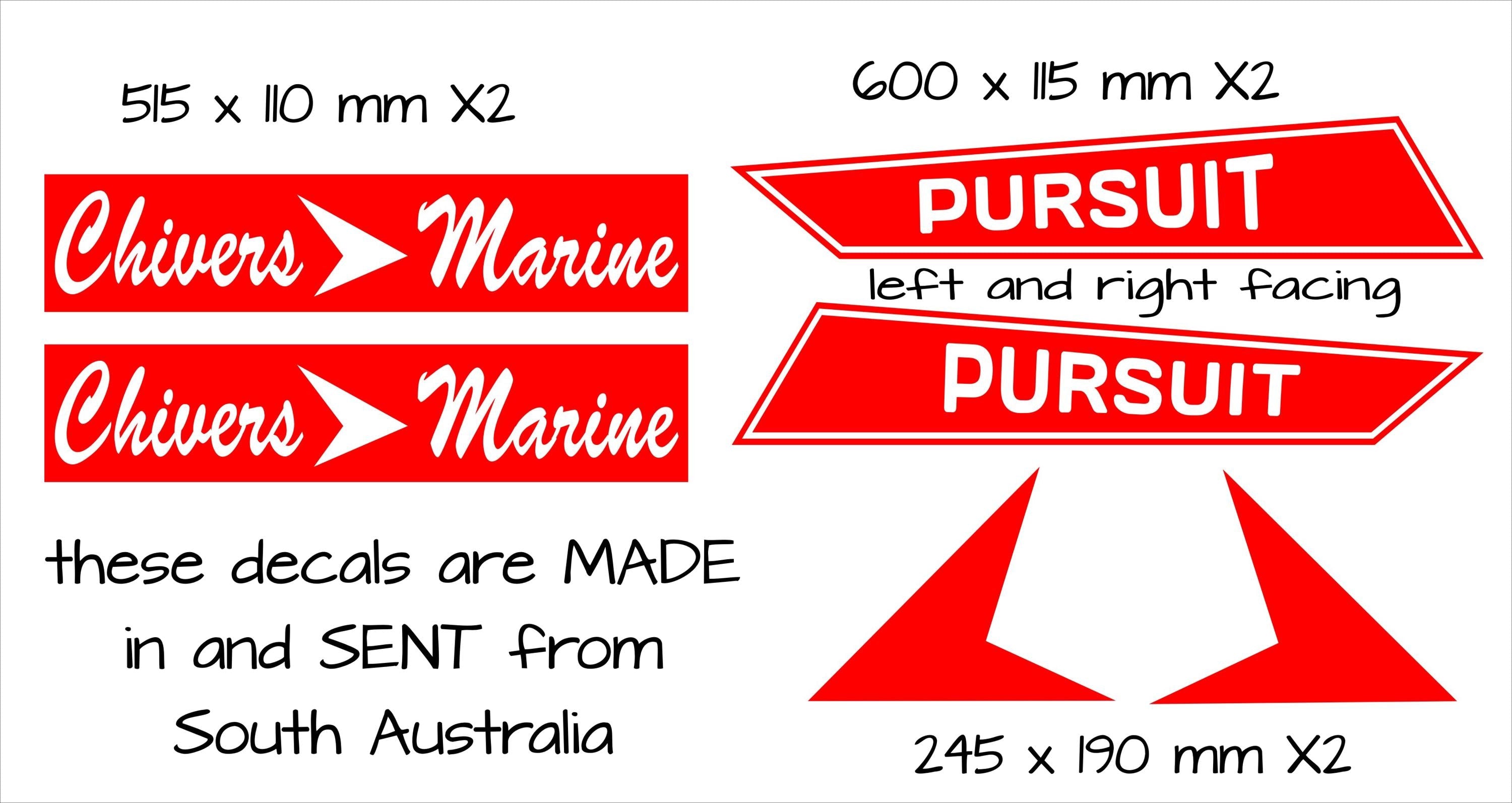 Chivers Pursuit retro Boat decal kit SIX (6)  decals sizes in pics CONFIRM your color