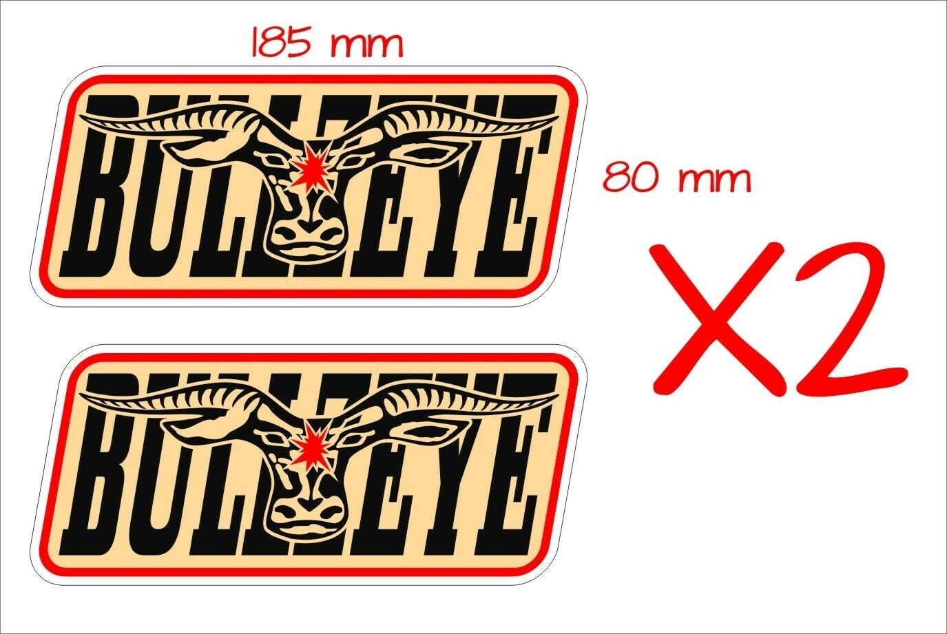 BULLZEYE Stickers TWO (2) 185 x 80 mm each