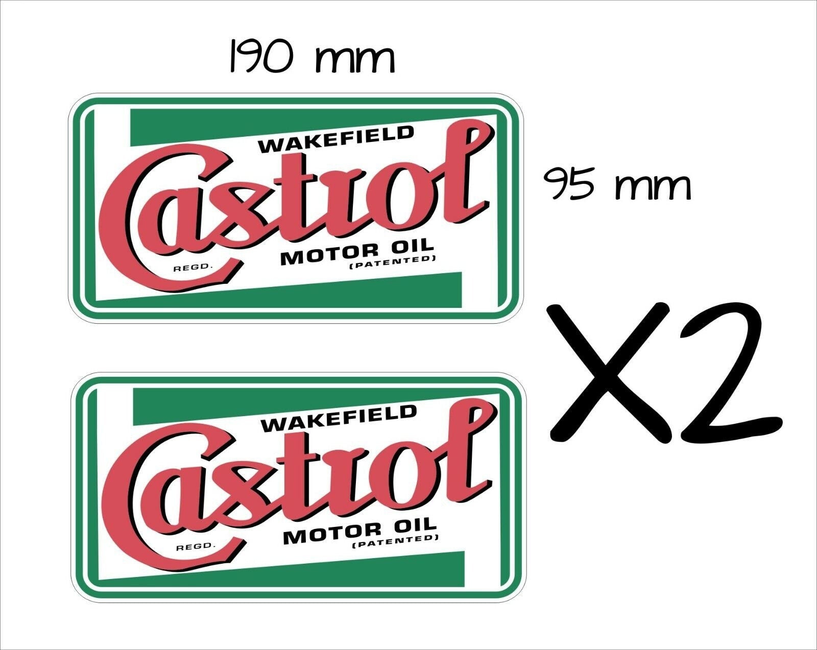 Castrol Wakefield retro Stickers TWO (2) 190 x 95 mm each