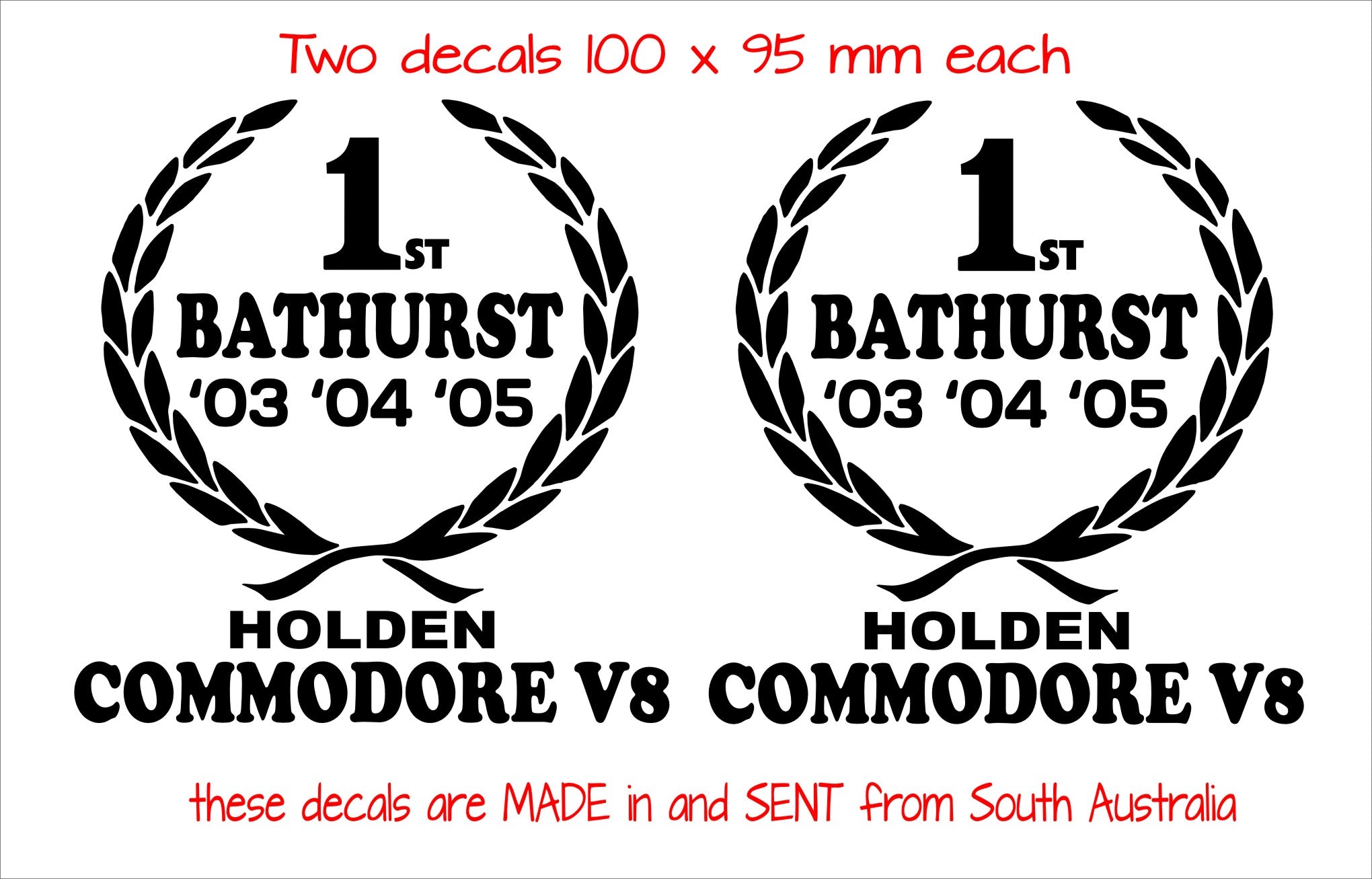 Bathurst Commodore Wreath retro vinyl decals TWO (2)  100 x 95 mm  each CONFIRM your color