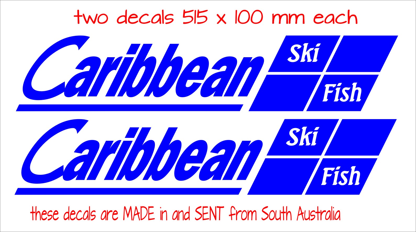 Caribbean retro Ski Fish Boat decals TWO (2) 515 x 100 mm each CONFIRM your color