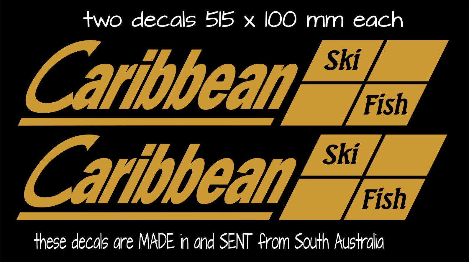 Caribbean retro Ski Fish Boat decals TWO (2) 515 x 100 mm each CONFIRM your color
