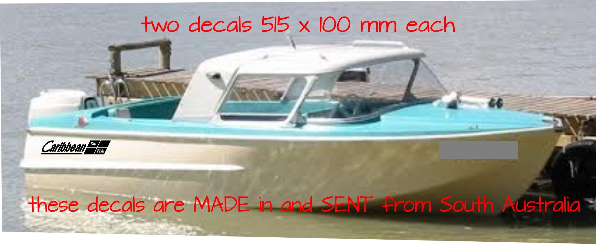 Caribbean retro Ski Fish Boat decals TWO (2) 515 x 100 mm each CONFIRM your color