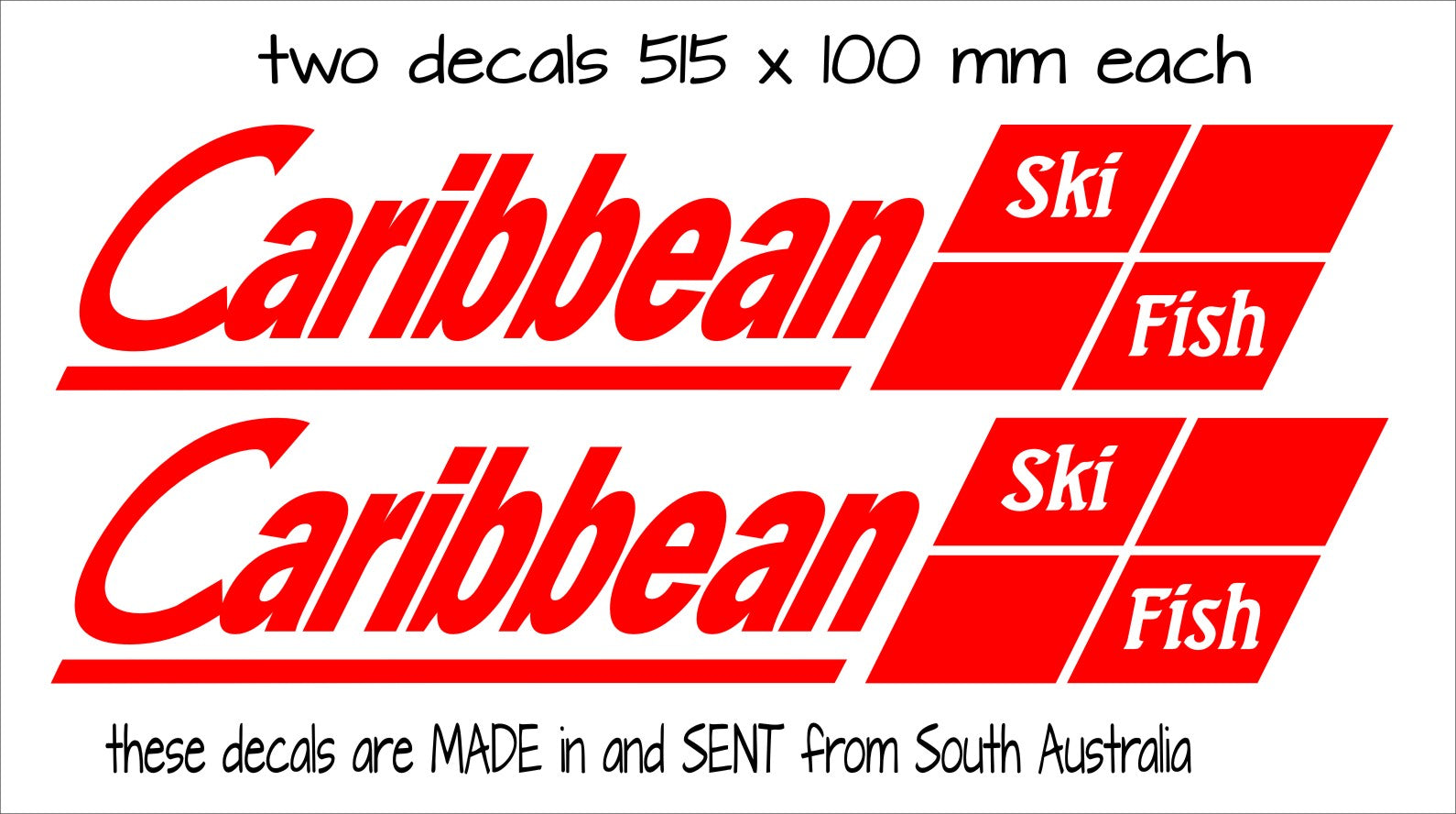 Caribbean retro Ski Fish Boat decals TWO (2) 515 x 100 mm each CONFIRM your color