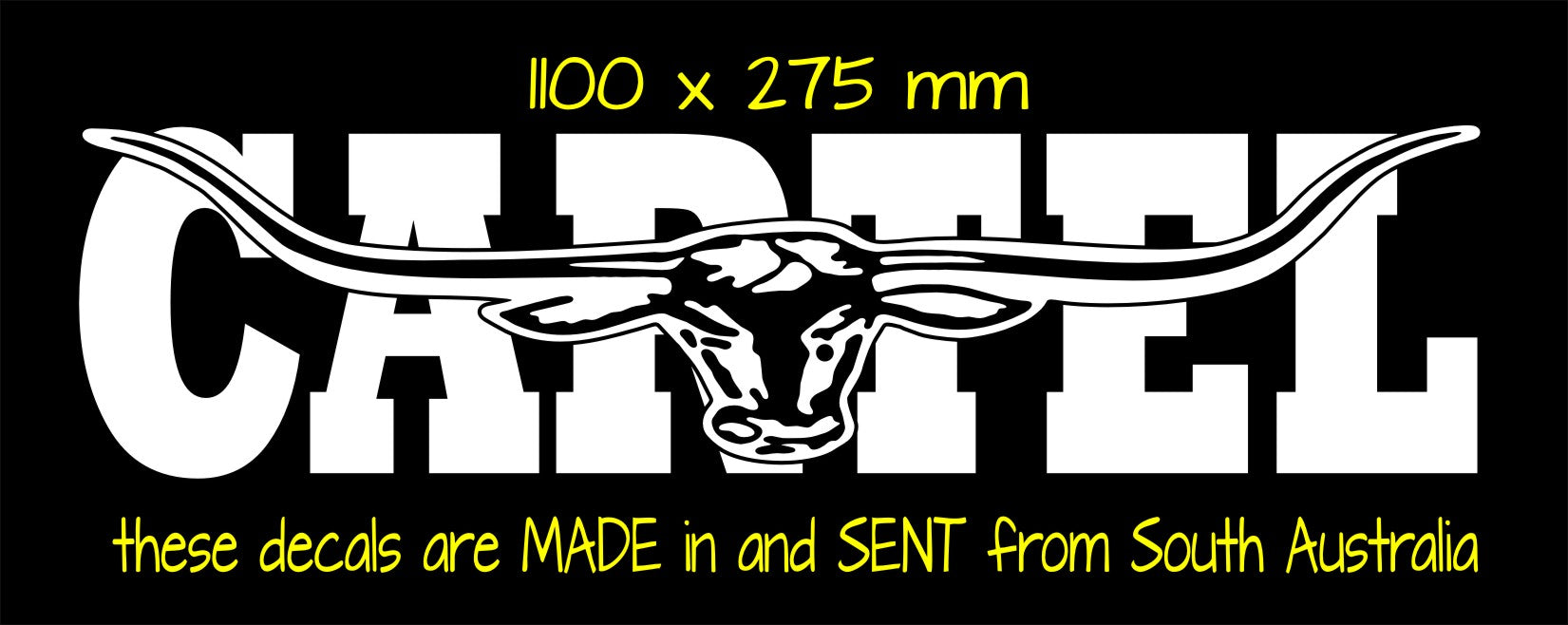 Cartel Bullhorn vinyl decal LARGE 1100 x 275 mm CONFIRM your color