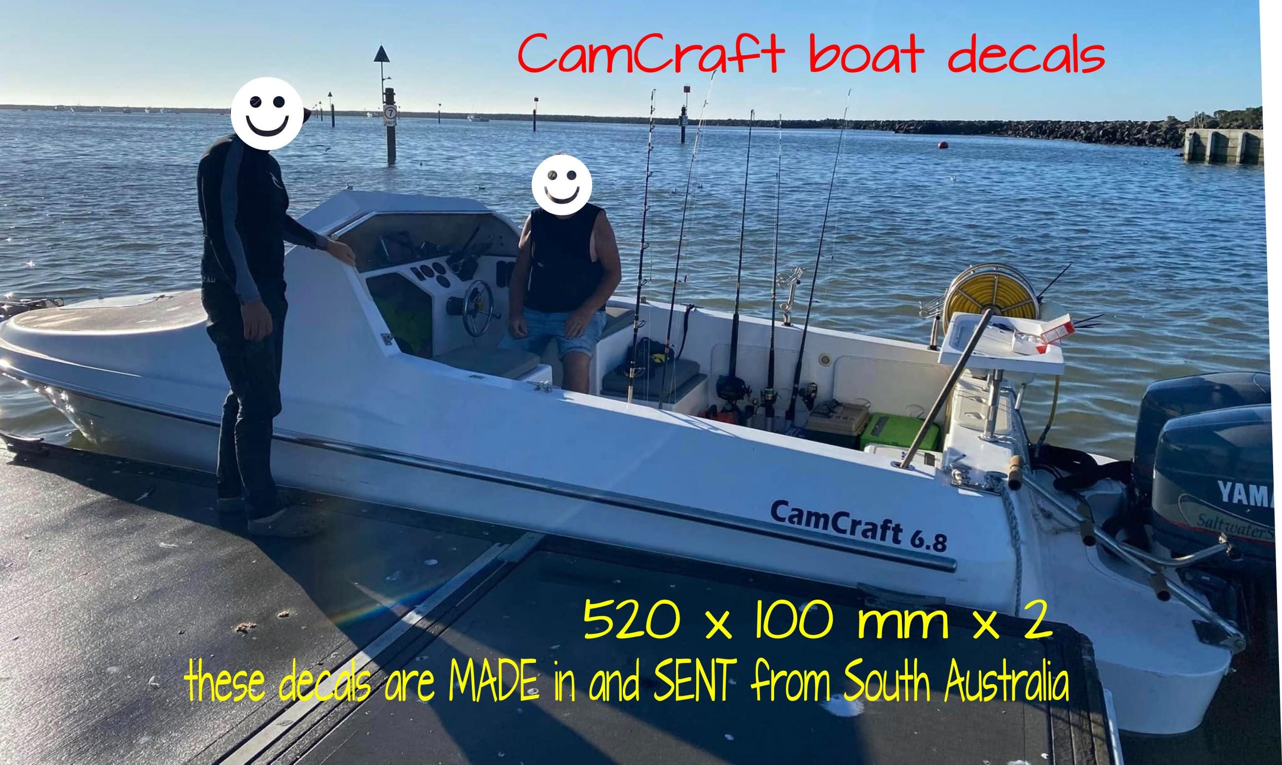 CamCraft retro  Boat decals TWO (2) 520 x 100 mm each CONFIRM your color