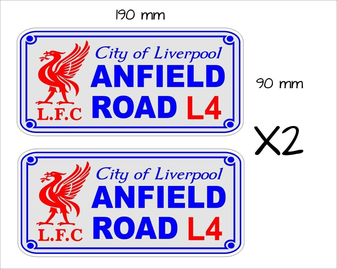 ANFIELD ROAD Stickers TWO (2) 190 x 90 mm each