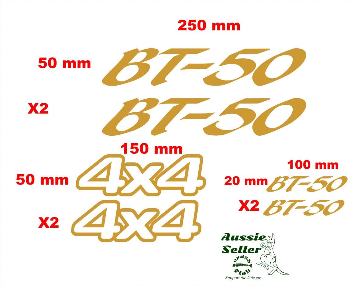 BT-50 Mazda vinyl decals SIX (6) sizes in pics CONFIRM your color
