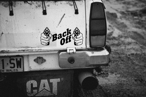 BACK OFF funny vinyl decal 210 x 90 mm CONFIRM your color