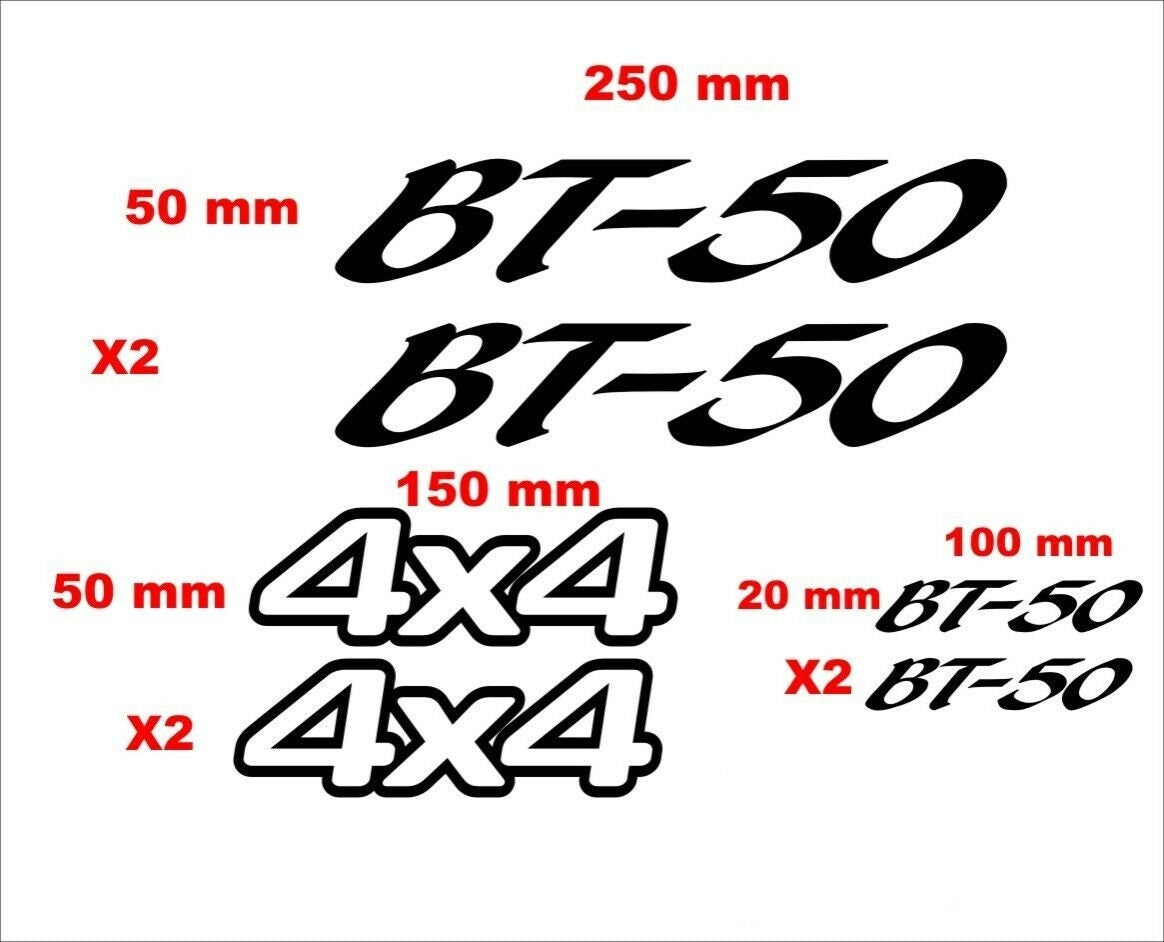 BT-50 Mazda vinyl decals SIX (6) sizes in pics CONFIRM your color