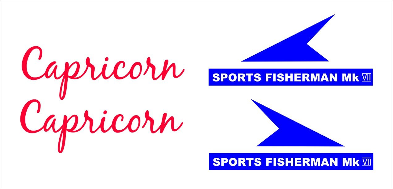 Capricorn retro Boat decal kit SIX (6)  decals sizes in listing choose your colors