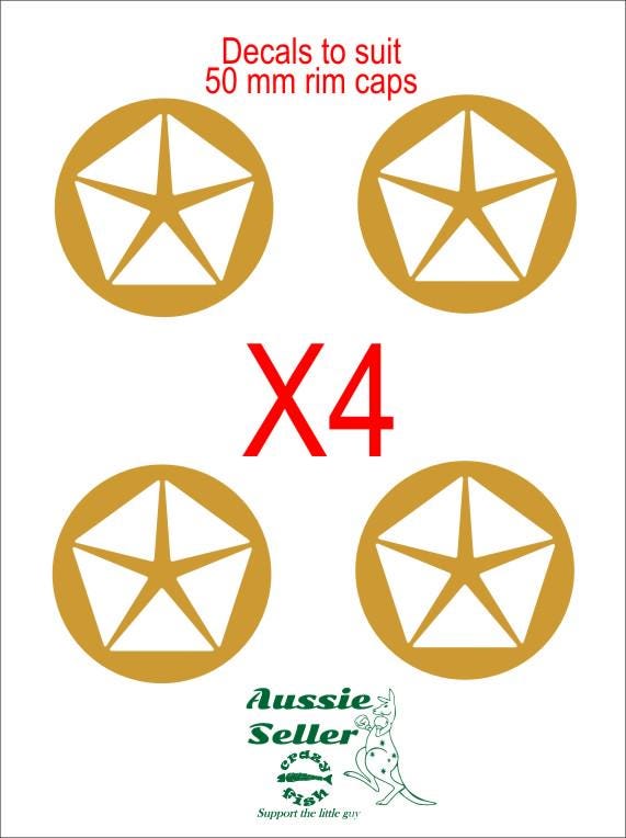 Chrysler star retro decals FOUR  (4) suit 50 mm rim caps CONFIRM your color
