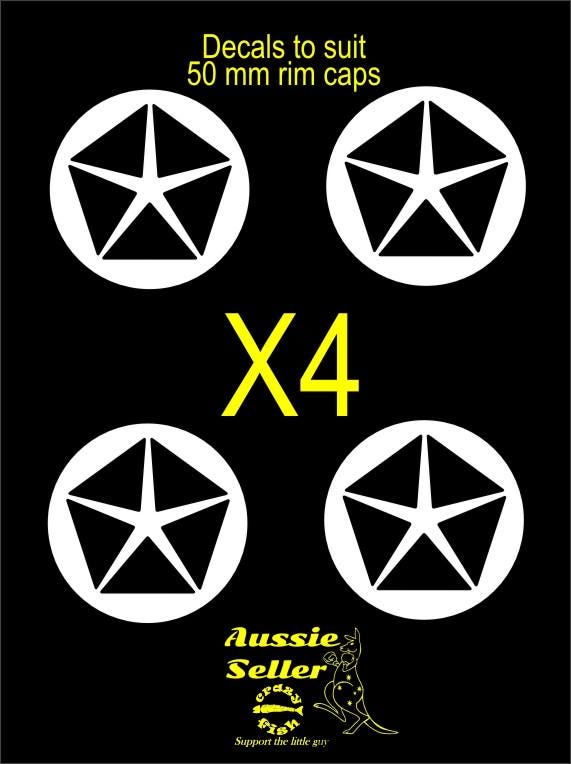 Chrysler star retro decals FOUR  (4) suit 50 mm rim caps CONFIRM your color
