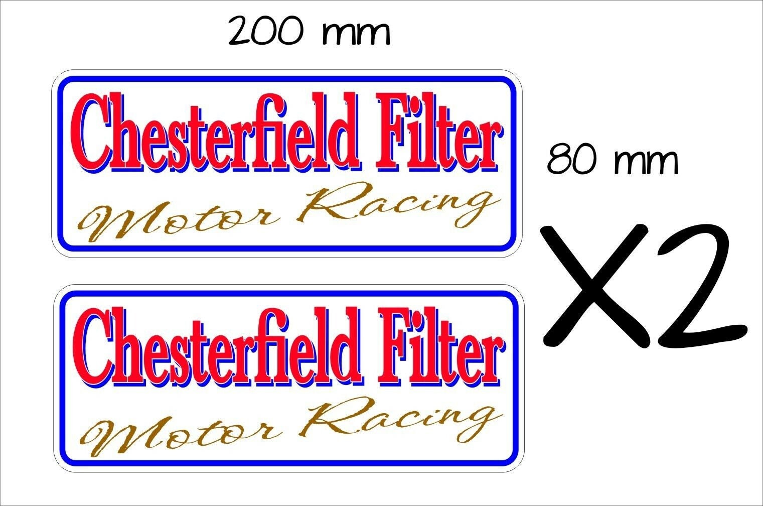 Chesterfield Racing retro Stickers TWO (2) 200 x 80 mm each