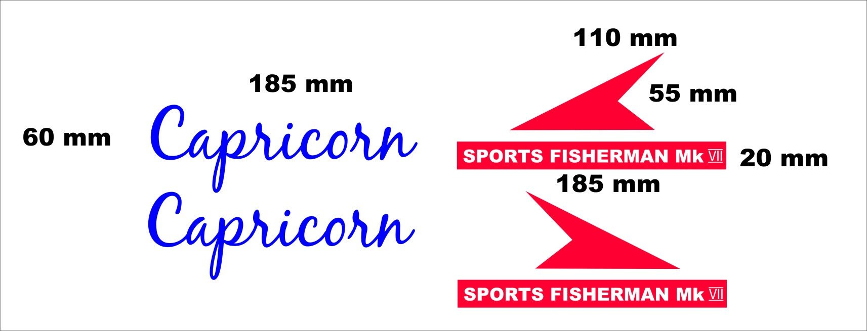 Capricorn retro Boat decal kit SIX (6)  decals sizes in listing choose your colors